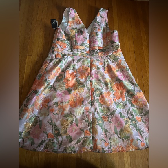 Adrianna Papell Jacquard Floral Print V Neck Sleeveless A Line Dress, 20W, NWT - Picture 8 of 11